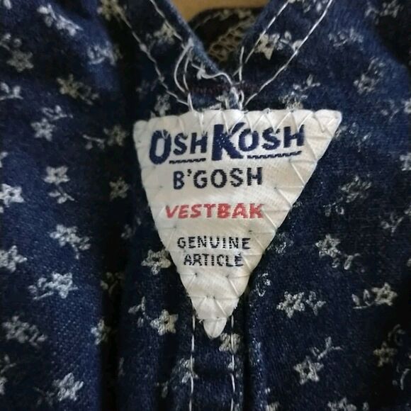 Vtg Oshkosh BGosh Vestbak Denim Jumper Dress 2T Blue Floral Straps Pocket USA - Picture 5 of 7